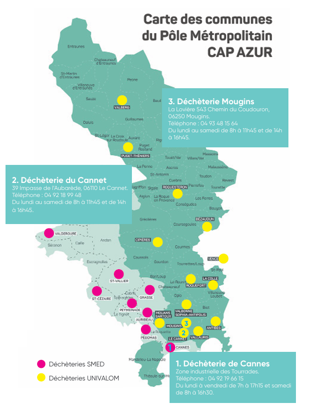 Carte déchèteries SMED & UNIVALOM